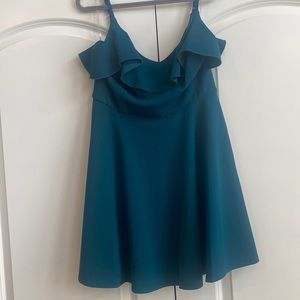 Altar’d State Teal Mini Dress with Adjustable Straps Ruffling Neck Line